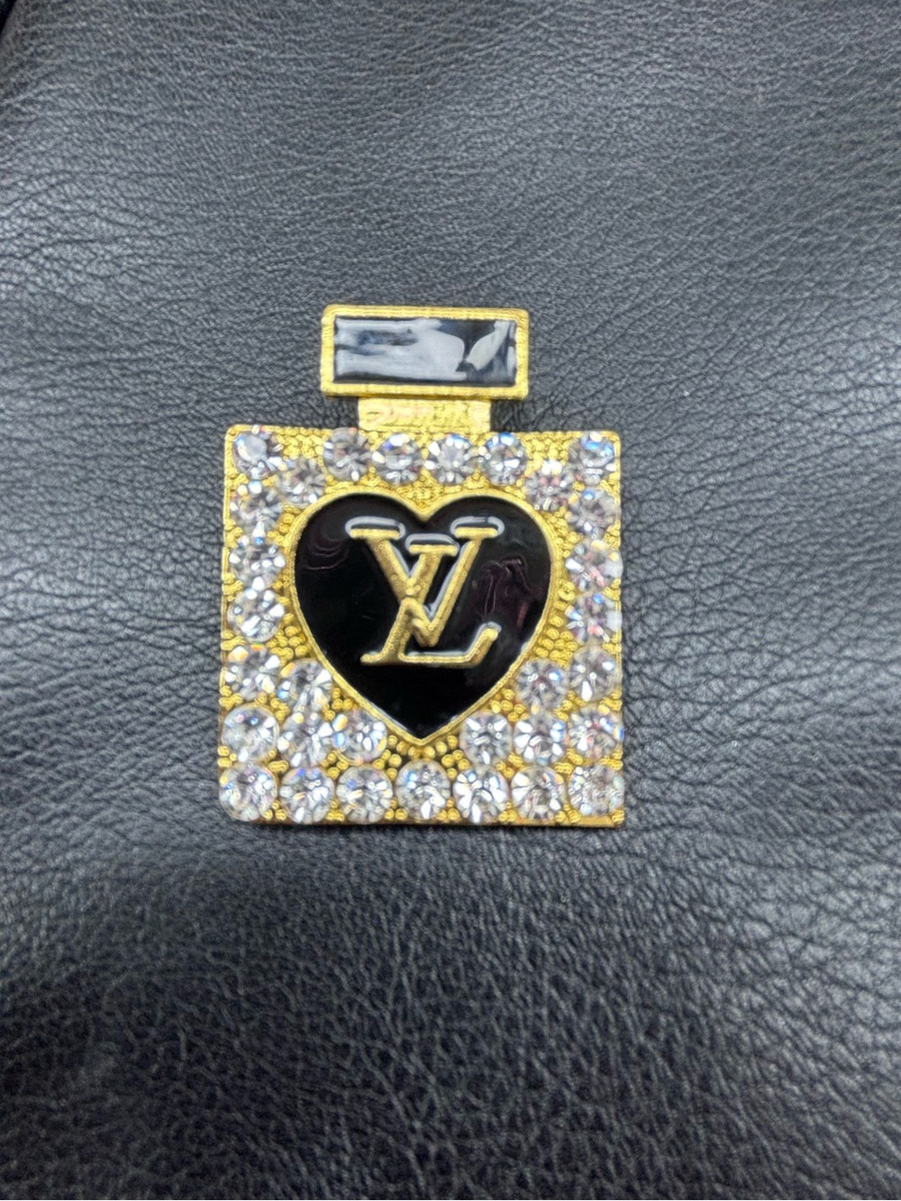 Gold & Black Heart Square Brooch with Crystal Accent